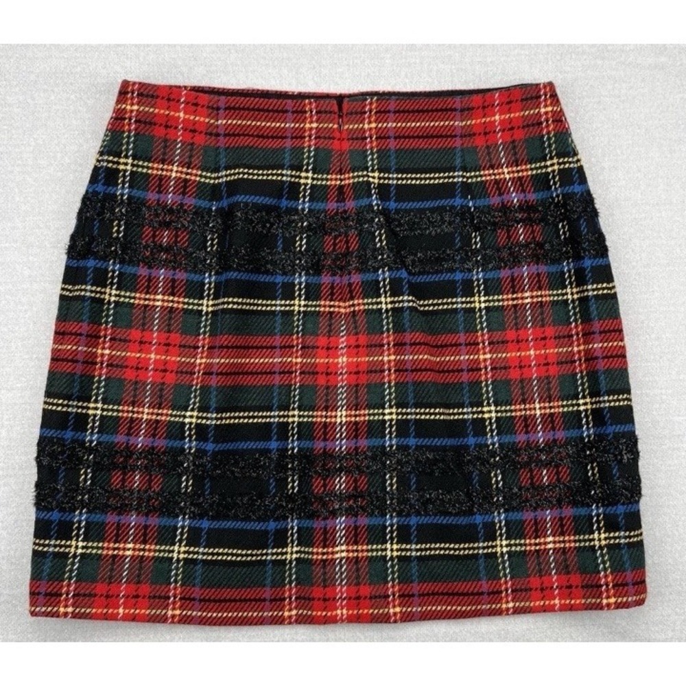 J Crew Red Tartan Plaid Bouclé A Line Mini Skirt Size 2